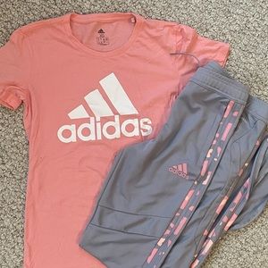 Pink/Gray Adidas Short Sleeve Shirt and Pants